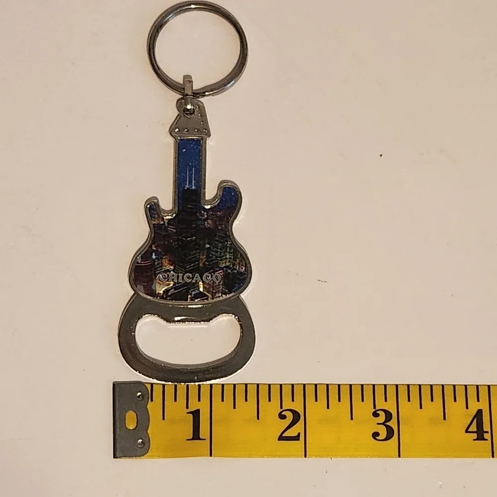Chicago cityscape guitar shaped metal bottle opener